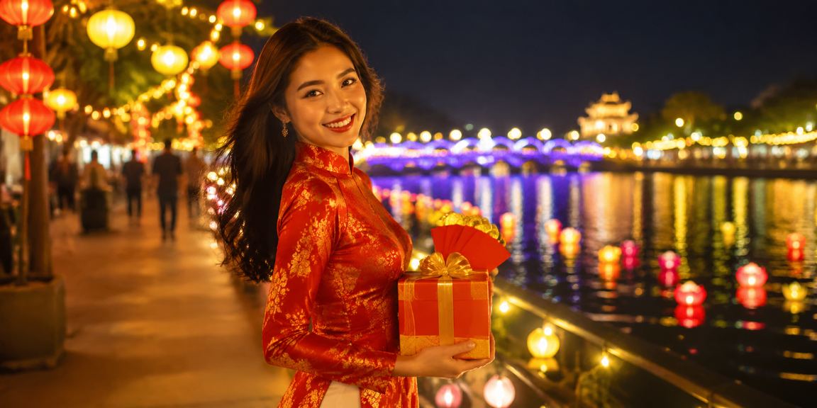 Người dùng tại chợ đêm Huế dùng điện thoại để truy cập dịch vụ trực tuyến một cách an toàn